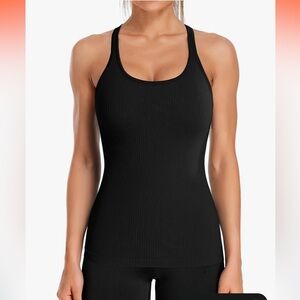 Ribbed Racerback Workout Tank Top with Built in Bra